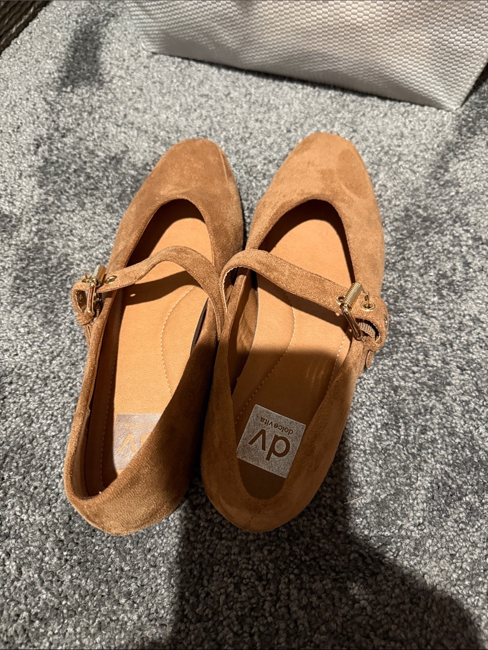 DV by Dolce Vita Tan Suede Mary Jane Flats with Gold Buckle